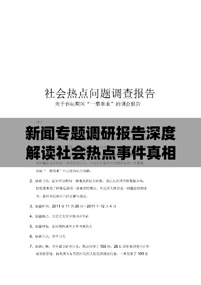 新闻专题调研报告深度解读社会热点事件真相
